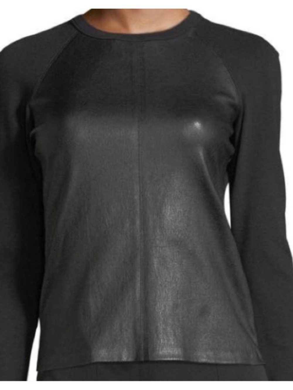 Theory Black Faux Leather Front Raglan Sweatshirt
